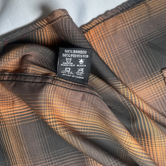 Dixxon Shirt Mens Size M Black Orange Plaid Pearl Snap D-Lux Bamboo The Hardin - Picture 8 of 8